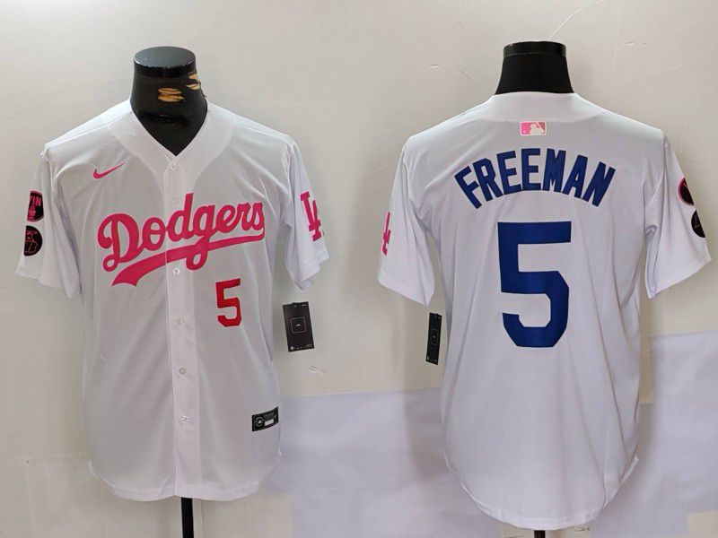 Men Los Angeles Dodgers #5 Freeman White pink joint name 2024 Nike MLB Jersey style 2->los angeles dodgers->MLB Jersey